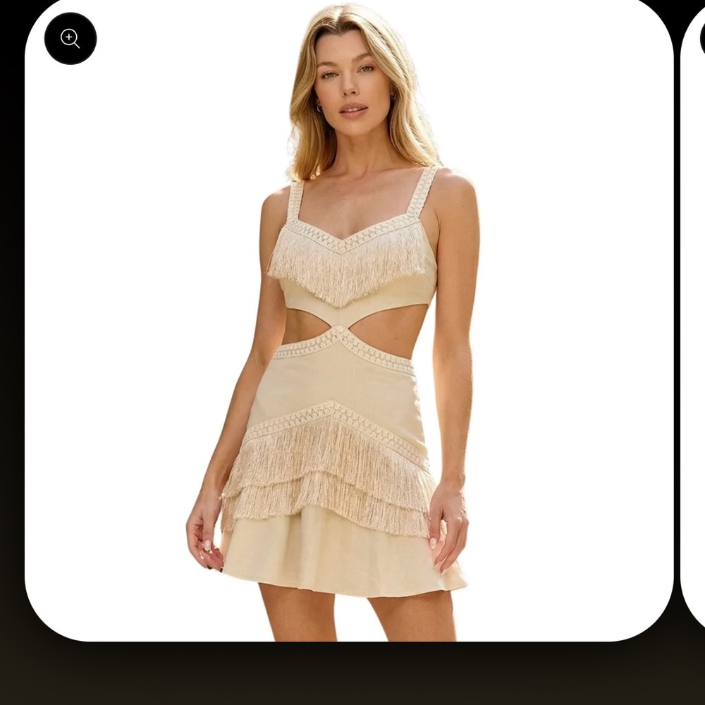 Cream Fringe Cutout Mini Dress